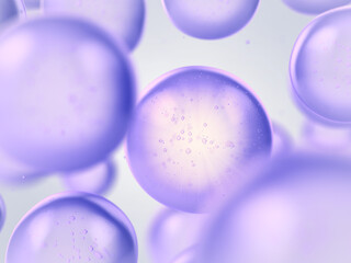 Hyaluronan skin care and anti-wrinkle treatment. Purple hyaluronic acid droplets. 