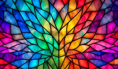 Stickers pour porte Coloré Bright multicolored stained glass window, abstract geometric background. AI generated