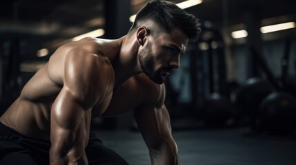 Fototapeta na wymiar A muscular gym man posing for the camera, six pack, shirtless ai, ai generative, illustration