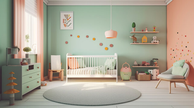 Modern baby room interior. Generative Ai