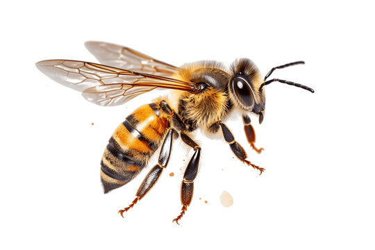 Honey bee isolated on transparent background. AI