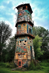 Obraz premium Outsider Art Haven: A Rural Masterpiece in Vintage Photography - generative AI
