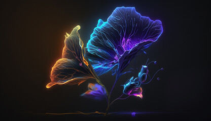 Butterfly Pea flower neon illustration image Ai generated art