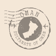 Stamp Postal of Oman. Map Silhouette rubber Seal.  Design Retro Travel. Seal  Map of Oman grunge  for your design.  EPS10