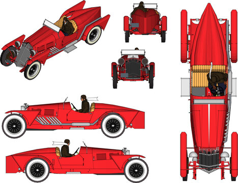 Vector illustration sketch of vintage classic racing car toy cartoon