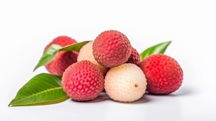 Fresh cut lychees isolated on white background Generative AI