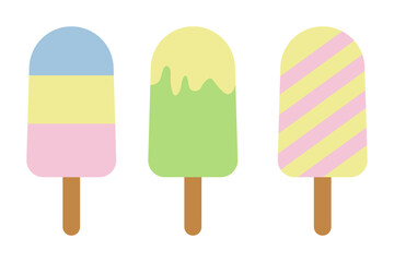 Colorful ice cream on a stick in flat cartoon style