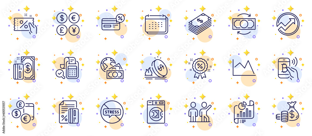 Poster outline set of currency rate, money currency and coins bag line icons for web app. include payment, 