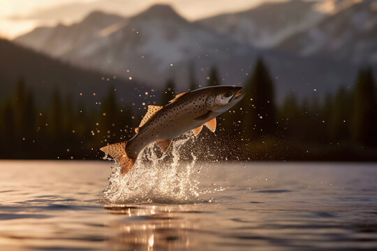 Nature's Leap: Majestic Trout in Twilight