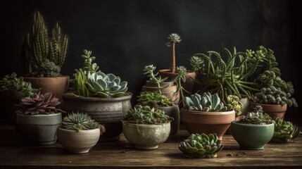 Fototapeta na wymiar Creative arrangement of potted plants. AI generated