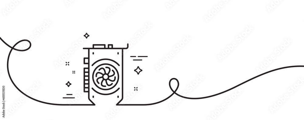 Aufkleber gpu graphic card line icon. continuous one line with curl. computer component hardware sign. gpu sin