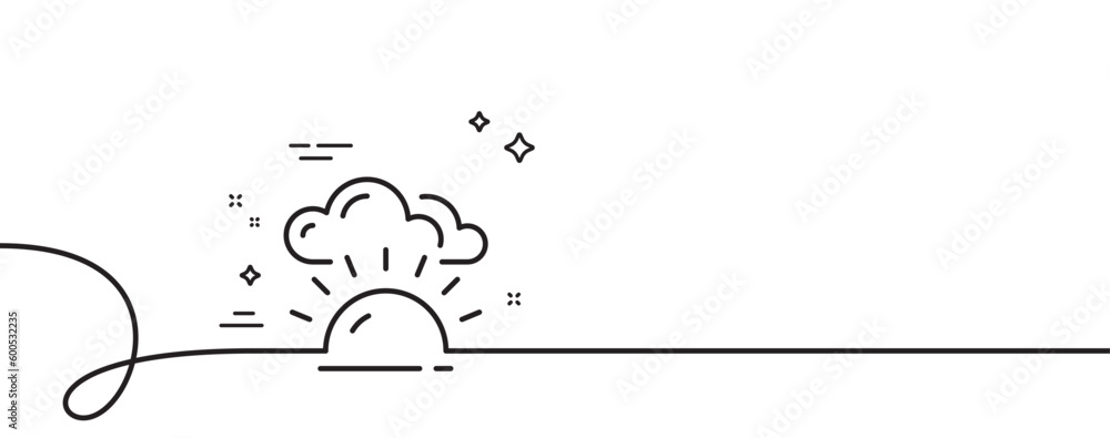 Poster sunset line icon. continuous one line with curl. evening sun sign. sunny weather symbol. sunset sing
