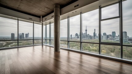 Fototapeta na wymiar Floor-to-ceiling windows with cityscape view. AI generated