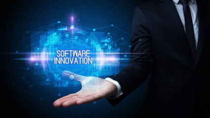 Man hand holding digital technology concept