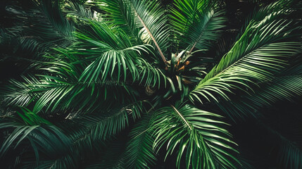 Fototapeta na wymiar Palm trees, green natural background, generative AI.