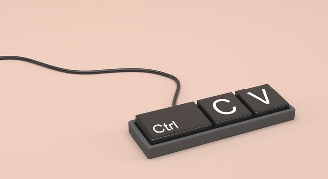 keyboard with 3 keys, Ctrl + C + V, keyboard copy and paste shortcut, flyer or banner for advertisement (3d illustration)