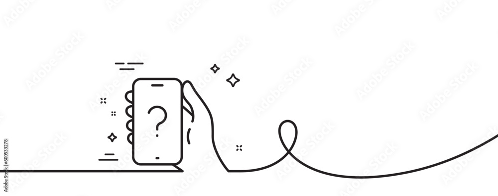 Poster ask question phone app line icon. continuous one line with curl. help support sign. faq questionnair