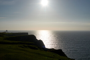 Wales Rhossili Beach (Green slopes, sunset, Worm's Head)