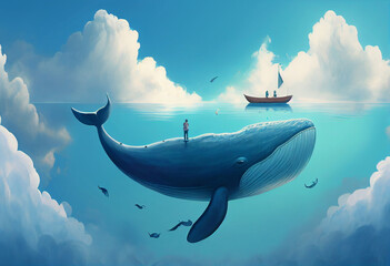 Blue whale magic image. Generative AI illustration