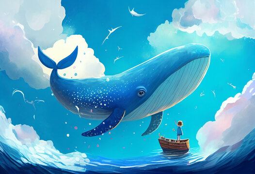 Blue whale magic image. Generative AI illustration