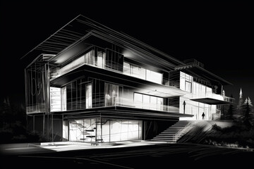 Private house sketch blueprint or plan. Generative AI illustration