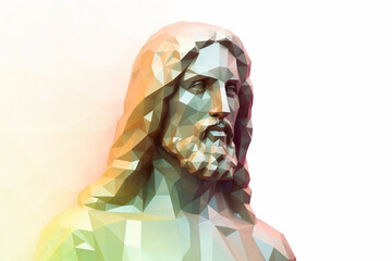 Jesus high poly geometric portrait. Generative AI illustration