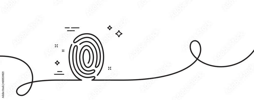 Poster fingerprint line icon. continuous one line with curl. digital finger print sign. biometric scan symb