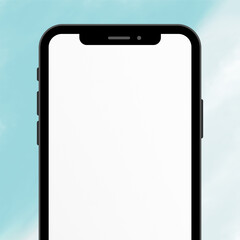 Empty cell phone to complete information on sky background