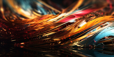 Dynamically illuminated futuristic gold abstraction with lots of energy. Created using Generative AI technology.
