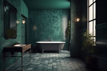Naklejka na ściany i meble Elegant Green Bathroom with Luxurious Features and Contemporary Design..