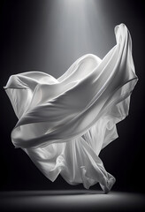 Beautiful white ivory silk cloth floating flying in the air with shadow lightning. Mock up template for product presentation	
