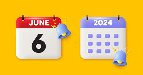 Calendar date 3d icon. 6th day of the month icon. Event schedule date. Meeting appointment time. 6th day of June month. Calendar event reminder date. Vector