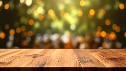 Empty wooden table top with blurred background. Generative AI - obrazy, fototapety, plakaty