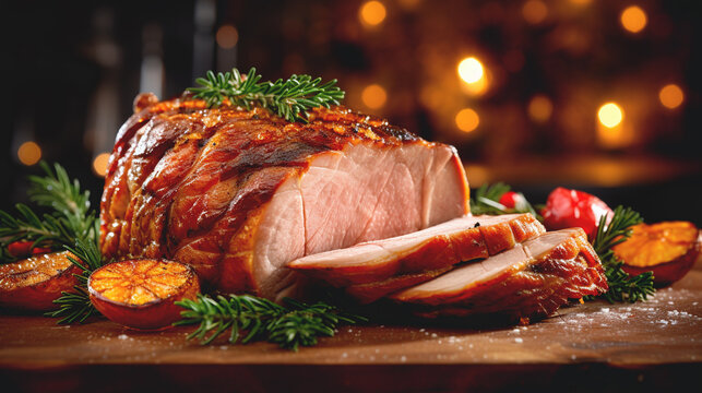 Un r&ocirc;ti de porc cuisin&eacute; avec des pommes de terre et des l&eacute;gumes sur une table.