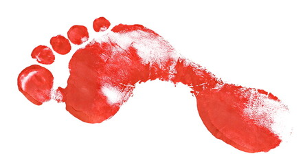 Red footprint isolated on white, clipping path
