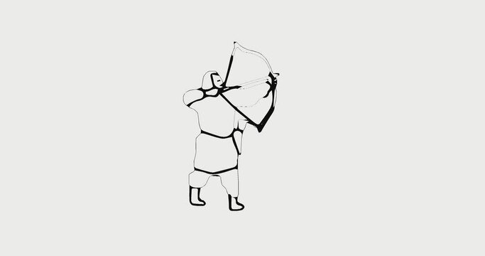 Video animation, zodiac sign according to the Sagittarius horoscope. Animation of a hand-drawn arrow from a bow on a white background.
