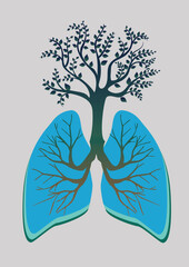 Tree with roots and lungs healthy life, healthy lungs, no smoking element