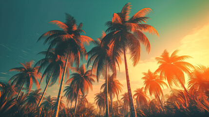 Obraz na płótnie Canvas Palm trees against the sky, generative AI.