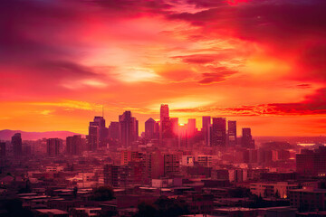 Sunset over a city, Generative AI