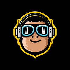 vector monkey wearing glasses and headphonesr