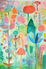 Abstract art colorful summer flowers landscape background. Modern painting. Ai generated