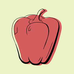 An colorful abstract pepper on green fresh summer background. The icon is made in one line style and have a flat background. Stylish fruity red illustration, icon, background. Vector graphic.