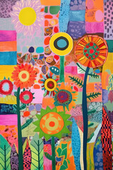 Abstract art summer flowers landscape colorful background. Ai generated