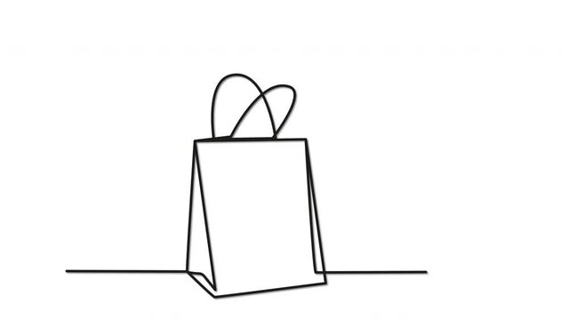 Shopping bag outline self drawing animation. Line art. Alpha channel.
