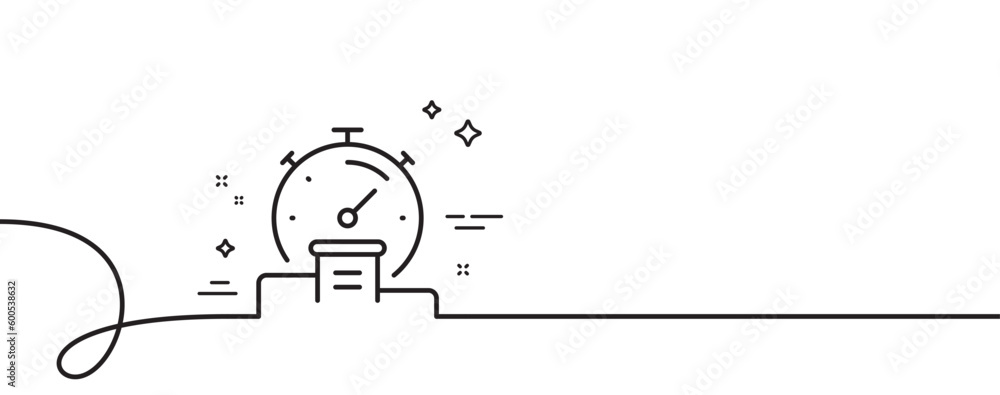 Poster timer line icon. continuous one line with curl. stopwatch time results sign. podium with countdown c