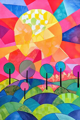 Abstract art colorful summer landscape background. Ai generated