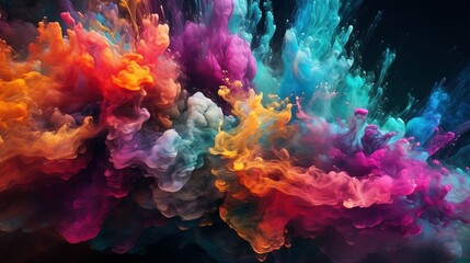 Fototapeta na wymiar Abstract Color Splash Background. High Detail Burst of Vibrant Paint. 3D Amorphous Multi Color Cloud. Colorful Liquid Smoke.