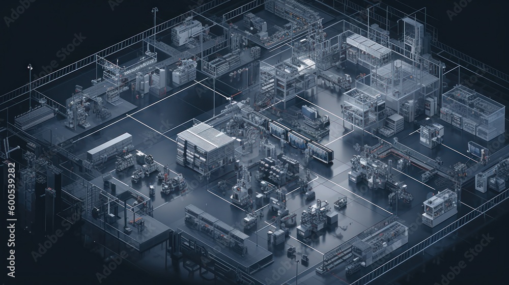 Poster the development of smart factories and connected systems. ai generated