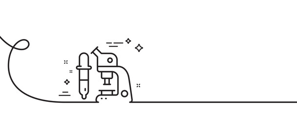 Microscope line icon. Continuous one line with curl. Laboratory equipment sign. Science lab instrument symbol. Microscope single outline ribbon. Loop curve pattern. Vector