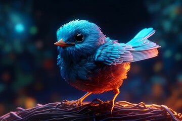 3d twitter bird with cinematic glow and realistic details